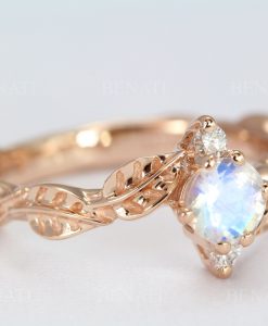 Moonstone Engagement Ring, Moonstone Leaf Engagement Ring - Image 10