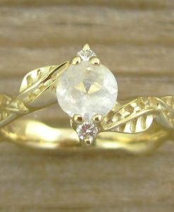 Moonstone Engagement Ring, Moonstone Leaves Engagement Ring - Image 10
