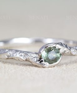 Green sapphire vintage engagement ring, Nature inspired Leaves Ring - Image 2