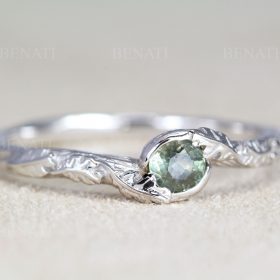 Green sapphire vintage engagement ring, Nature inspired Leaves Ring