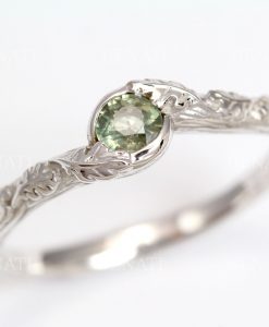 Green sapphire vintage engagement ring, Nature inspired Leaves Ring - Image 4