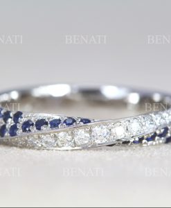 Diamond and Sapphire Wedding Ring, 4mm Mobius Ring - Image 2