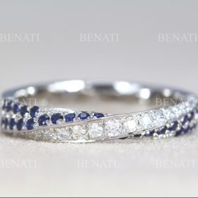 Diamond and sapphire wedding ring, 4mm mobius ring