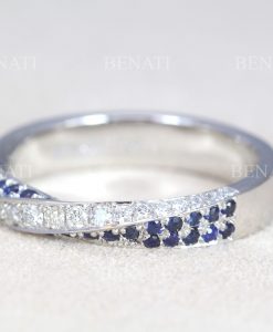 Diamond and Sapphire Wedding Ring, 4mm Mobius Ring - Image 3