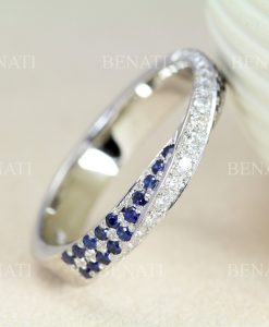 Diamond and Sapphire Wedding Ring, 4mm Mobius Ring - Image 4