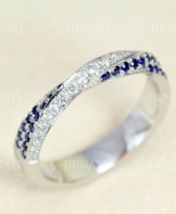 Diamond and Sapphire Wedding Ring, 4mm Mobius Ring - Image 5