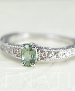 Green sapphire vintage ring, Antique engagement ring