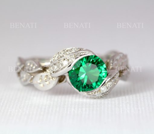 18k gold Leaf Ring, Emerald Leaf Engagement Ring