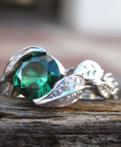 18k gold Leaf Ring, Emerald Leaf Engagement Ring - Image 6