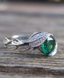 18k gold Leaf Ring, Emerald Leaf Engagement Ring - Image 7