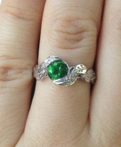 Diamond Leaves Engagement Ring, Emerald Leaf Engagement Ring - Image 6