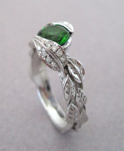 Diamond Leaves Engagement Ring, Emerald Leaf Engagement Ring - Image 7
