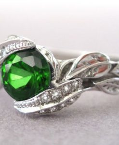 Diamond Leaves Engagement Ring, Emerald Leaf Engagement Ring - Image 8