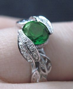 Diamond Leaves Engagement Ring, Emerald Leaf Engagement Ring - Image 9