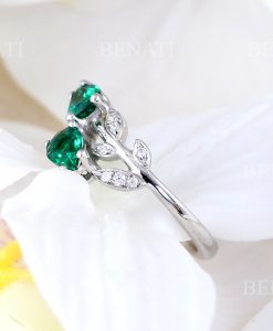 Nature inspired pear cut emerald leaves ring, Alternative engagement ring - Image 15