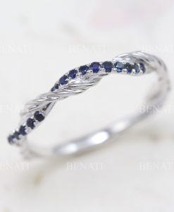 Sapphire Rope Twisted Wedding Band, Infinity Knot Ring - Image 3