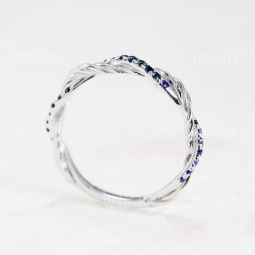 Sapphire Rope Twisted Wedding Band, Infinity Knot Ring