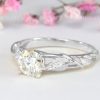 Leaves engagement ring with moissanite in 14k white gold