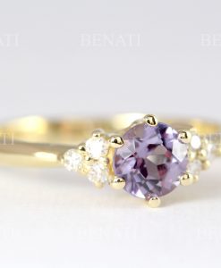 Vintage alexandrite engagement ring, Yellow gold alexandrite cluster ring - Image 3