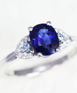 Statement Natural Sapphire Engagement Ring, 14KT White Gold - Image 2