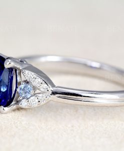 Statement Natural Sapphire Engagement Ring, 14KT White Gold - Image 3