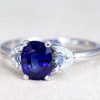 Statement Natural Sapphire Engagement Ring, 14KT White Gold
