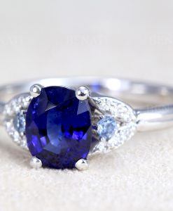 Statement Natural Sapphire Engagement Ring, 14KT White Gold - Image 4
