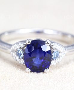 Statement Natural Sapphire Engagement Ring, 14KT White Gold - Image 5