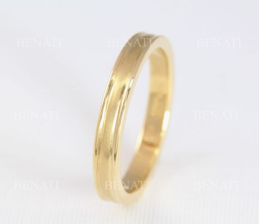 Men’s Women’s Wedding Ring Beveled Edge, Solid Gold Matte Brushed