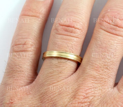 Men’s Women’s Wedding Ring Beveled Edge, Solid Gold Matte Brushed