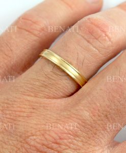 Men's Women's Wedding Ring Beveled Edge, Solid Gold Matte Brushed - Image 5