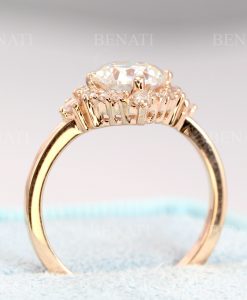 Moissanite vintage engagement ring, Unique Cluster rose gold bridal ring - Image 4