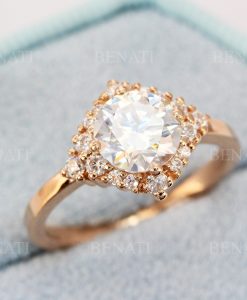 Moissanite vintage engagement ring, Unique Cluster rose gold bridal ring - Image 5