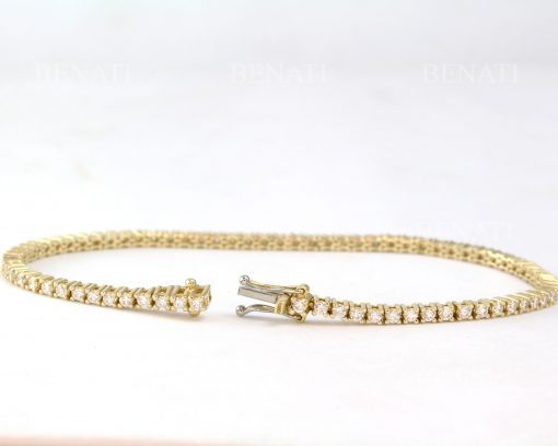 Classic Tennis Bracelet, 14k Yellow Gold Diamond Tennis Bracelet 2.05 Carats 2.2 mm Wide