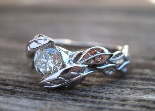 Women's Nature Inspired Leaf Branch Leaves Engagement Ring