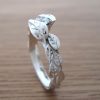 Leaf Diamond Engagement Ring, Engagement Leaf Ring