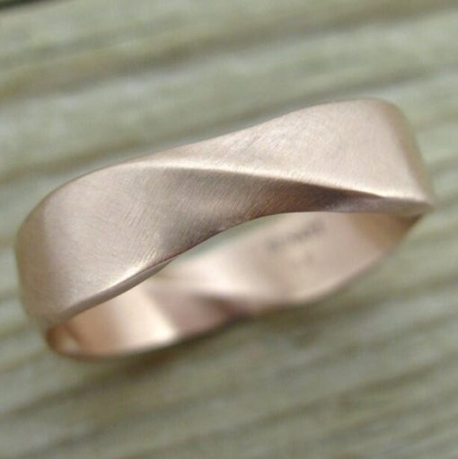 Matte Rose Gold Mobius Men Wedding Ring, 6mm Width Mobius Ring