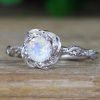 Moonstone Engagement Ring, Rainbow Moonstone Floral Ring