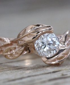 Rose Gold Diamond Engagement Ring With Leaves, Engagement Ring Nature Inspired Leaf Ring - Image 6