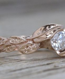 Rose Gold Diamond Engagement Ring With Leaves, Engagement Ring Nature Inspired Leaf Ring - Image 4