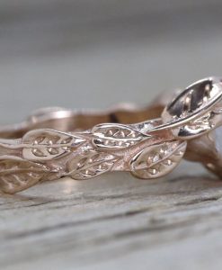 Rose Gold Diamond Engagement Ring With Leaves, Engagement Ring Nature Inspired Leaf Ring - Image 8