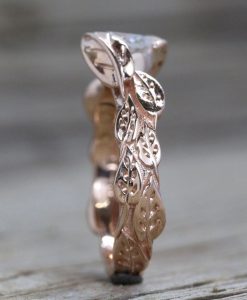 Rose Gold Diamond Engagement Ring With Leaves, Engagement Ring Nature Inspired Leaf Ring - Image 9
