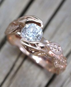 Rose Gold Diamond Engagement Ring With Leaves, Engagement Ring Nature Inspired Leaf Ring - Image 11