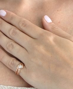 Rose Gold Diamond Engagement Ring With Leaves, Engagement Ring Nature Inspired Leaf Ring - Image 5