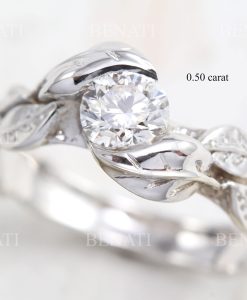 Rose Gold Diamond Engagement Ring With Leaves, Engagement Ring Nature Inspired Leaf Ring - Image 12