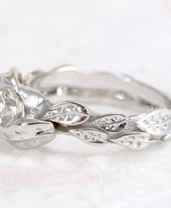 Rose Gold Diamond Engagement Ring With Leaves, Engagement Ring Nature Inspired Leaf Ring - Image 13