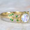 Moonstone Engagement Ring, Rainbow Moonstone Vintage Gold Ring