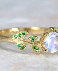 Moonstone Engagement Ring, Rainbow Moonstone Vintage Gold Ring - Image 2