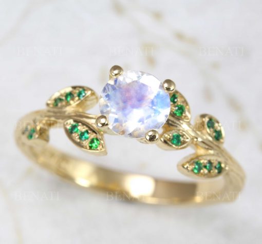 Moonstone Engagement Ring, Rainbow Moonstone Vintage Gold Ring