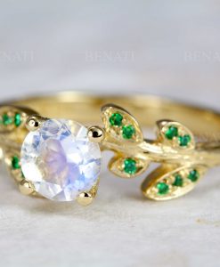Moonstone Engagement Ring, Rainbow Moonstone Vintage Gold Ring - Image 6